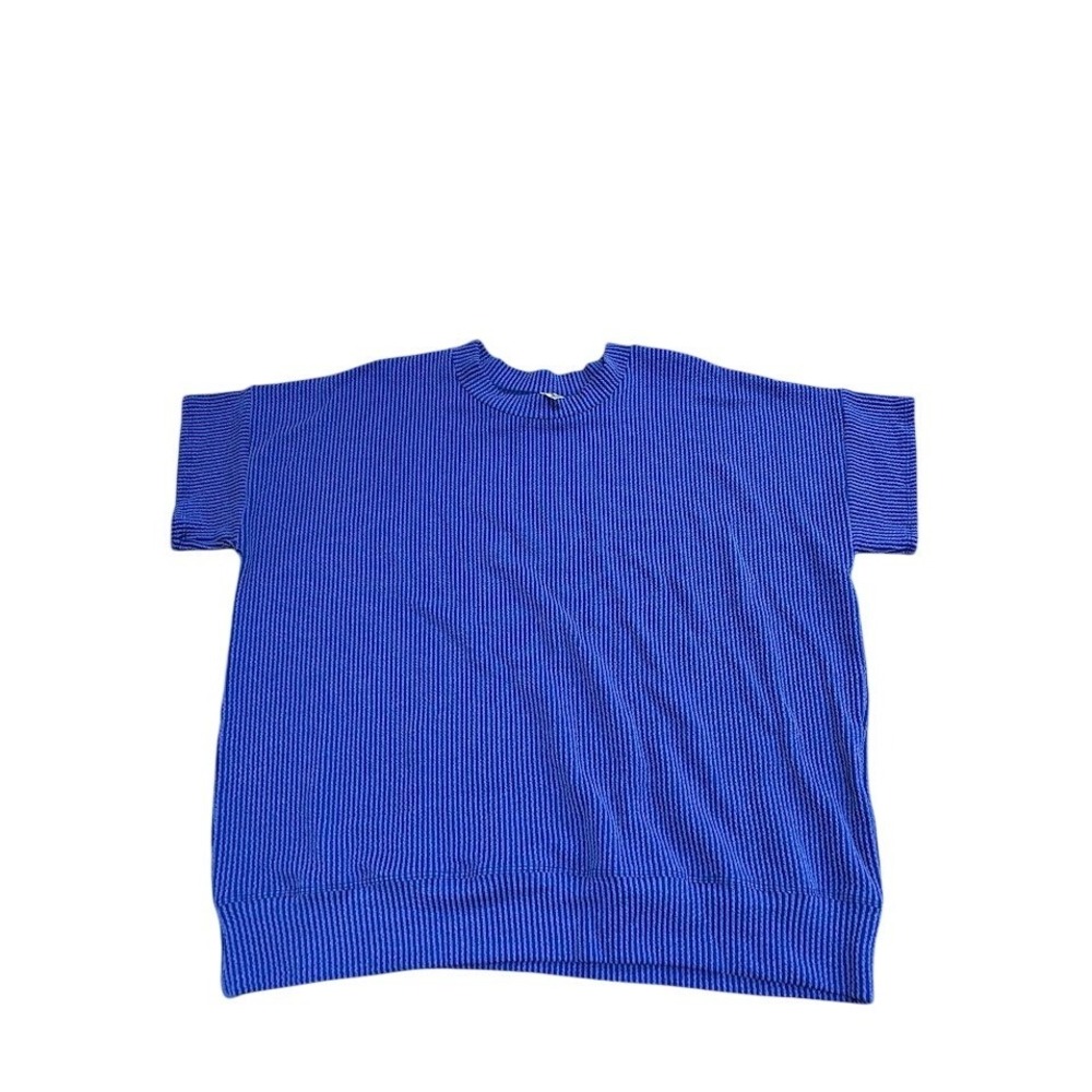 Magic Fit Blue Ribbed Knit Tunic Top‎ L XL Made in USA